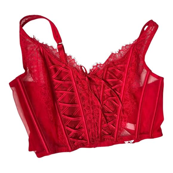 VICTORIA'S SECRET nwt large Dream Angels Unlined Red Lace-Up Corset crop Top - Picture 3 of 10